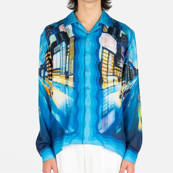 Casablanca Tokyo Nights Long Sleeve Cuban Collar Shirt in Multi - Picture 2 of 16